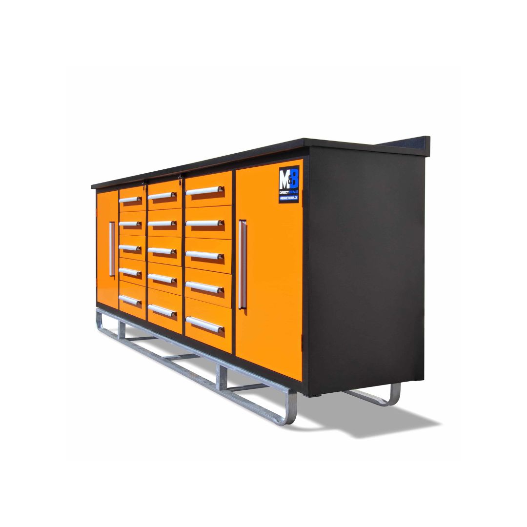 M&B | 10&rsquo; Workbench Cabinet with 15 Drawers - Container Express Services PTY LTD