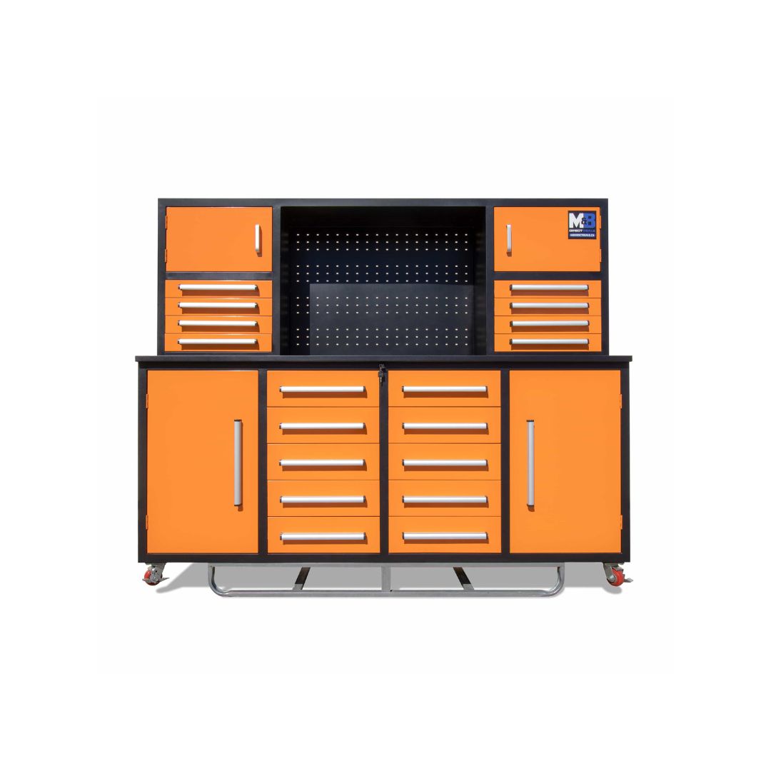 M&B | 7&rsquo; Workbench Cabinet with 18 Drawers - Container Express Services PTY LTD